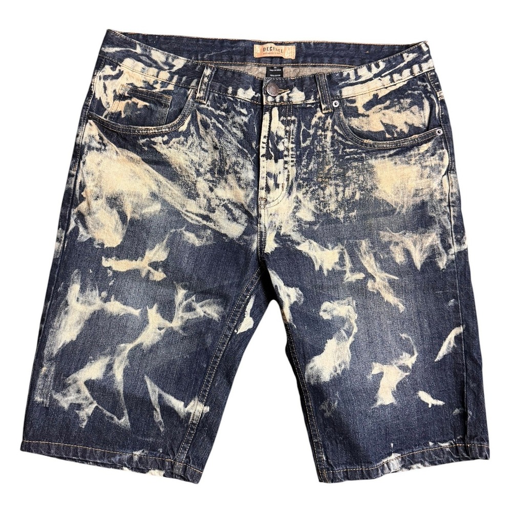 Decibel Mens Bleach Splatter Acid Wash Denim Shorts Indigo Blue Sz 36 Streetwear
